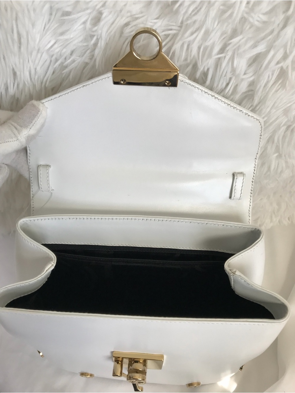 Salvatore Ferragamo Studded 2 Way Bag White Authentic - Picture 11 of 16